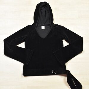 McBling Tommy Hilfiger Crop Hoodie V Neck Black Size Small VTG 2000s Y2K
